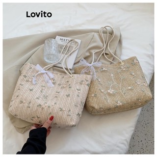 Lovito Elegante Bolsa Tote com Flores Florais para Mulheres LFA07003 (Caqui/Branco)