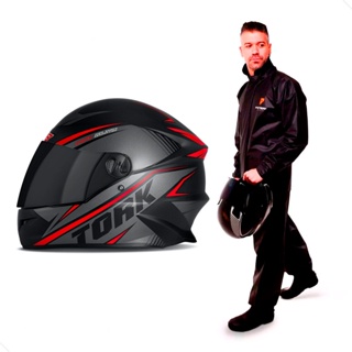 Capacete Moto Preto R8 Pro Tork Viseira Fume Diversos Tamanhos + Capa de Chuva Pioneira PVC com Gola em Oferta na Shopee