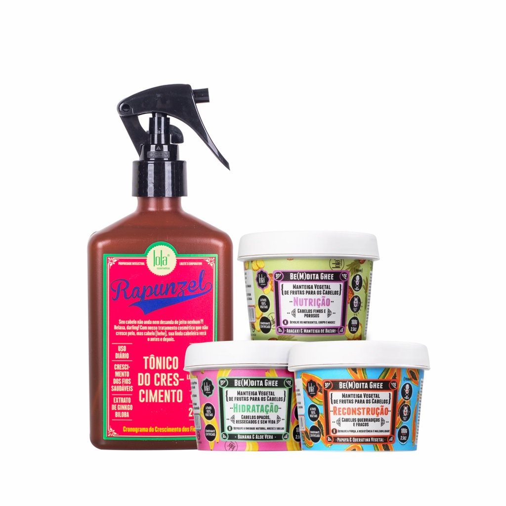 Lola Kit Bemdita Ghee 3 Itens + Tonico de Crescimento Rapunzel em Oferta na Shopee