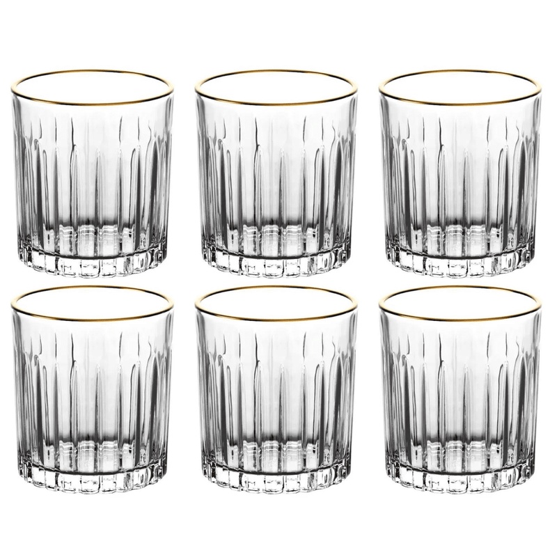 Copo De Whisky Borda Dourada Cristal Ecológico Bebidas Drinks Baixos 310ml Soho 6 Unidades - Home & Living
