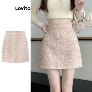 Lovito Casual Saia Feminina Floral Evasê L71ED093 (Rosa/Preto)