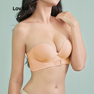 Lovito Elegant Sutiã Liso Sem Alça com Bojo Fecho Frontal Sem Arame L344L017 (Preto/Pêssego)