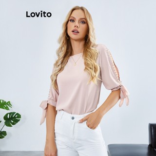 Lovito Elegante Blusa com Laço de Pérolas para Mulheres LBE01100 (Rosa)