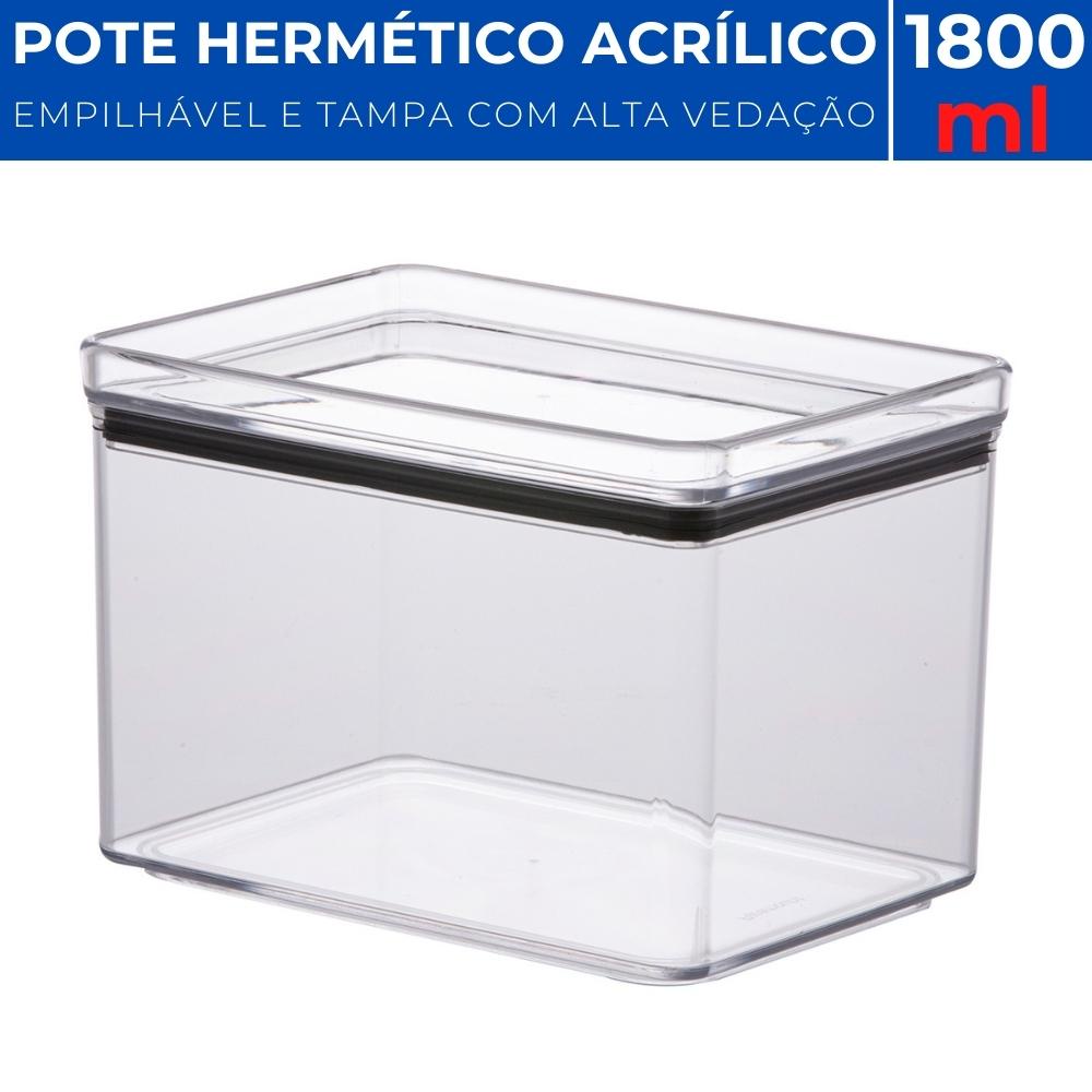 Pote Hermético Lumini Multiuso Porta Mantimentos Empilhavel De Acrílico 1800ml