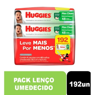 Kit com 04 pacotes de Lenços Umedecidos Huggies Max Clean 48 un (192 Unidades) em Oferta na Shopee