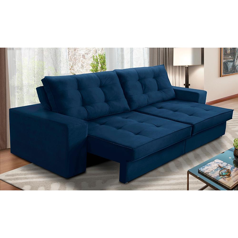 Sofá Retrátil e Reclinável 3 lugares 2,50m com Molas Marcela Suede Azul Adonai Estofados - Home & Living