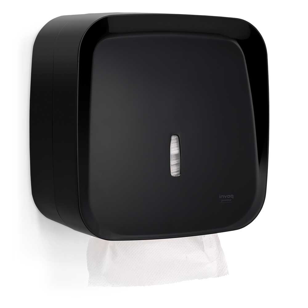 Dispenser suporte porta papel toalha interfolhado toalheiro Premisse Invoq banheiro bar restaurante academia prédio loja preto