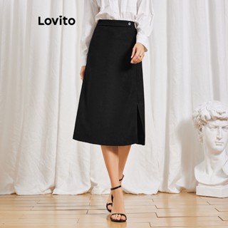 Lovito Saias com Botões Simples para Mulheres LBL06090 (Preto)