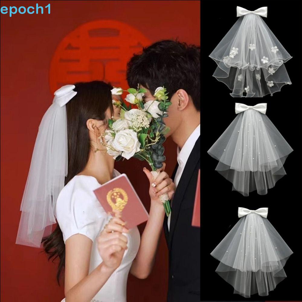 EPOCH1 Véu De Casar Noiva Com Arco De Pérola , Flor De Temperamento Fita Gaze Para Casamento Acessórios