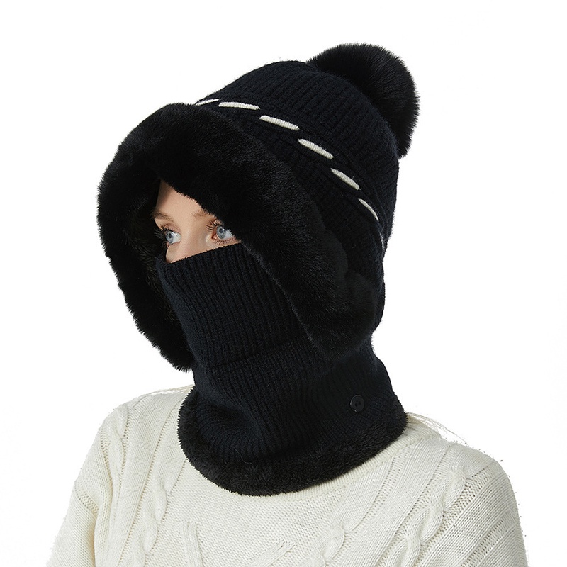 Chapéu De Inverno Feminino Quente Malha Com Capuz De Lã Aquecedor De Pescoço Grosso