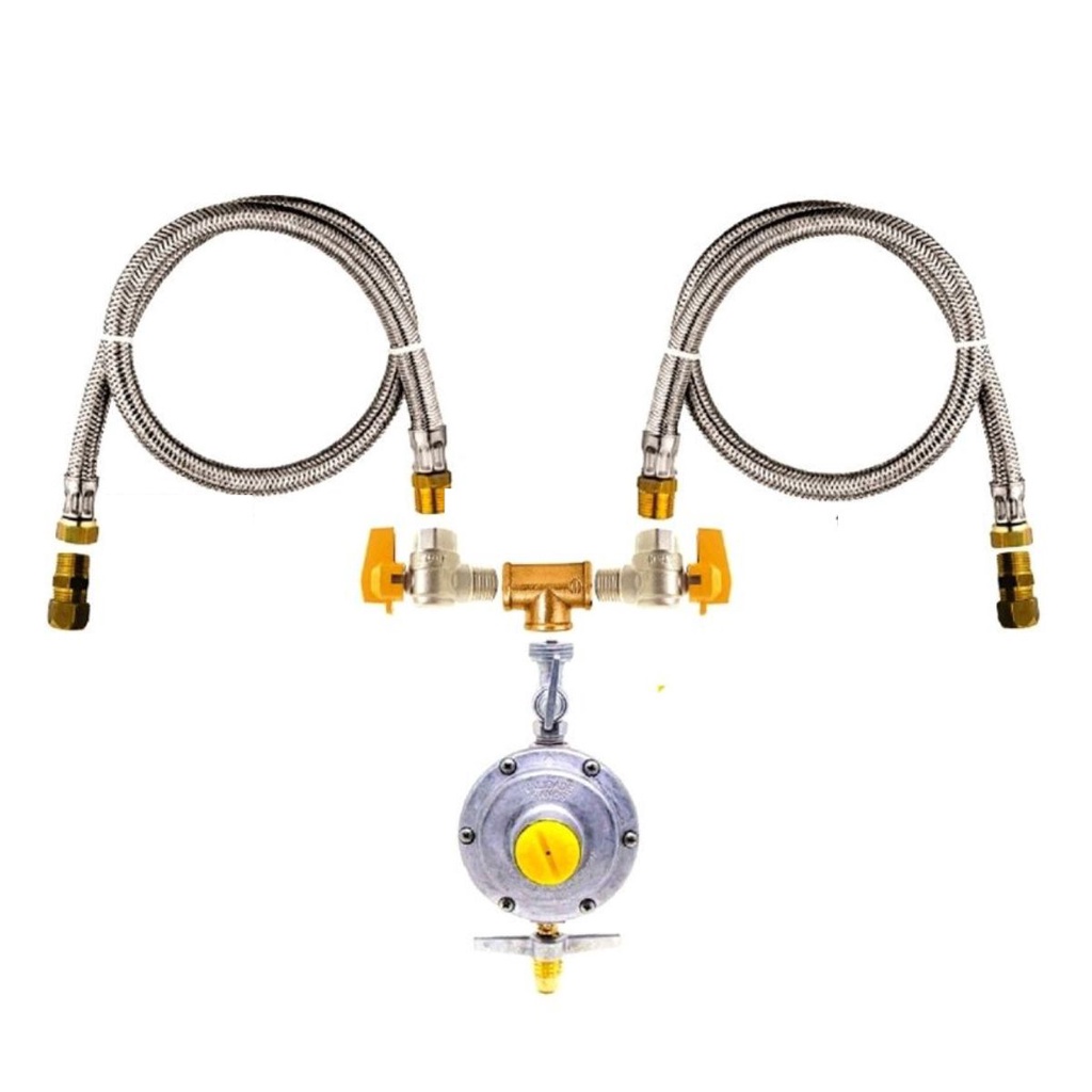 Kit Completo Instalação Gás Duplo Cooktop + Forno  Mangueira Metálica 2,5m + Regulador +registros