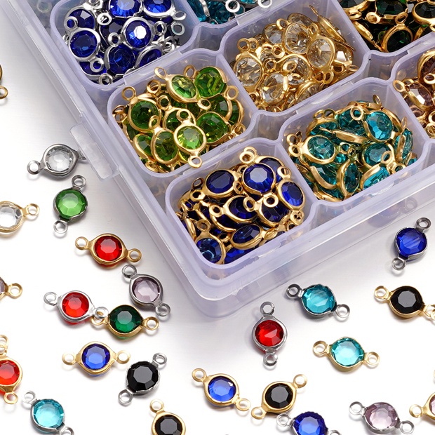 St.kunkka 5pcs / 10pcs Pingente de Cristal de Furo Duplo Redondo de Aço Inoxidável para Jóias de diy Fazendo Pulseira Colar em Oferta na Shopee