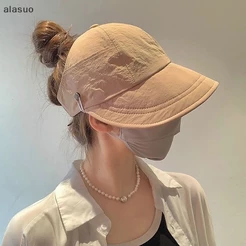[alasuo] Chapéu De Sol Dobrável Com Aba Larga E Rabo De Cavalo Cordão Ajustável Para Mulheres , Praia , Verão , Viseira