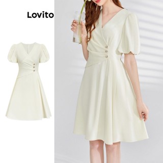 Lovito Vestido Casual com Botões e Babados para Mulheres L77ED143
