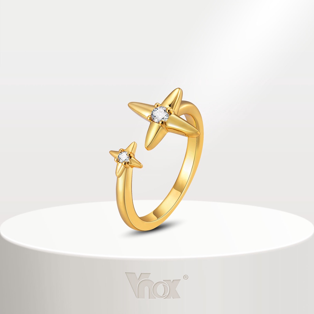 Vnox Zircon Cubic Four Pointed Star Open Ring for Women Girl . 18K Ouro Brilhante Acessórios De Moda Jóias
