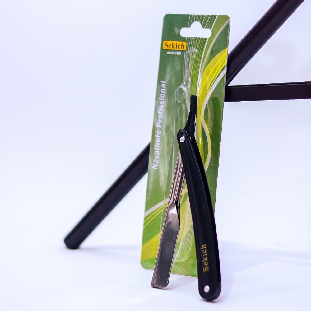 Navalhete Profissional de Gavetinha Sekich Preto – Aço Carbono para Barbearia