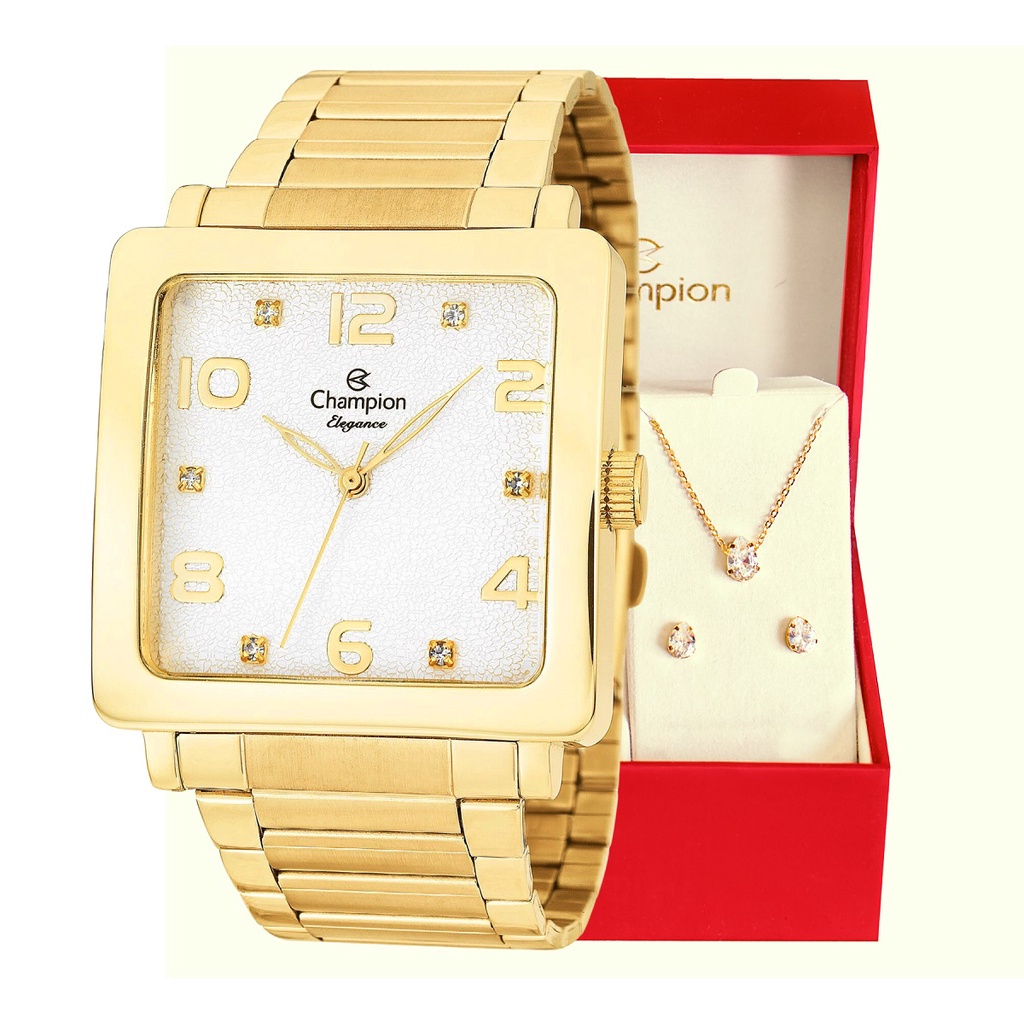 Relógio Champion Feminino Analógico Dourado Quadrado À Prova d'Água CN26582H – Presente Moda e Estilo. em Oferta na Shopee