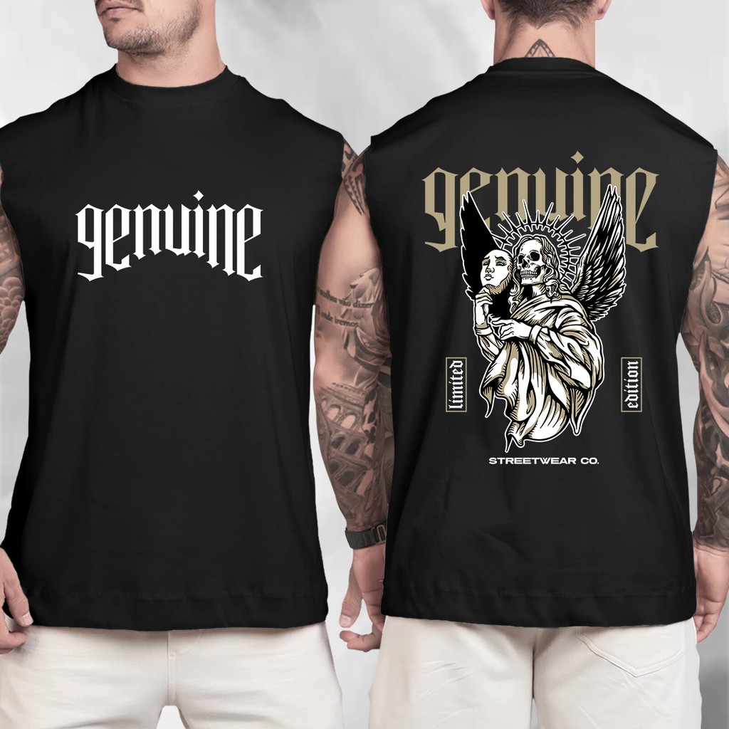 Camiseta Regata Oversized Streetwear 100% Algodão Estampada Angel Skull