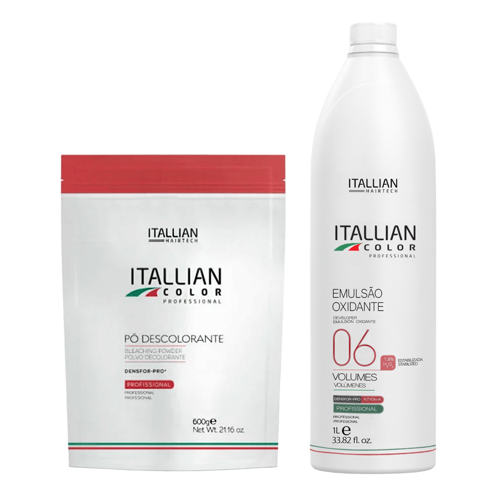 Kit Descolorante Em Pó Pounch 600g + Oxi 06 Volumes 1L | Itallian Color