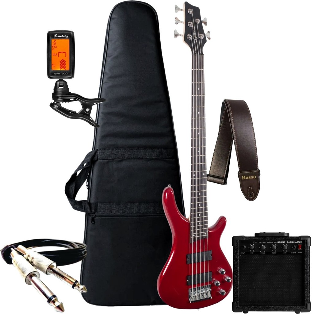 Kit Contra Baixo 5 Cordas Giannini Gb205a Ativo + Acessórios + Amplificador Sheldon em Oferta na Shopee