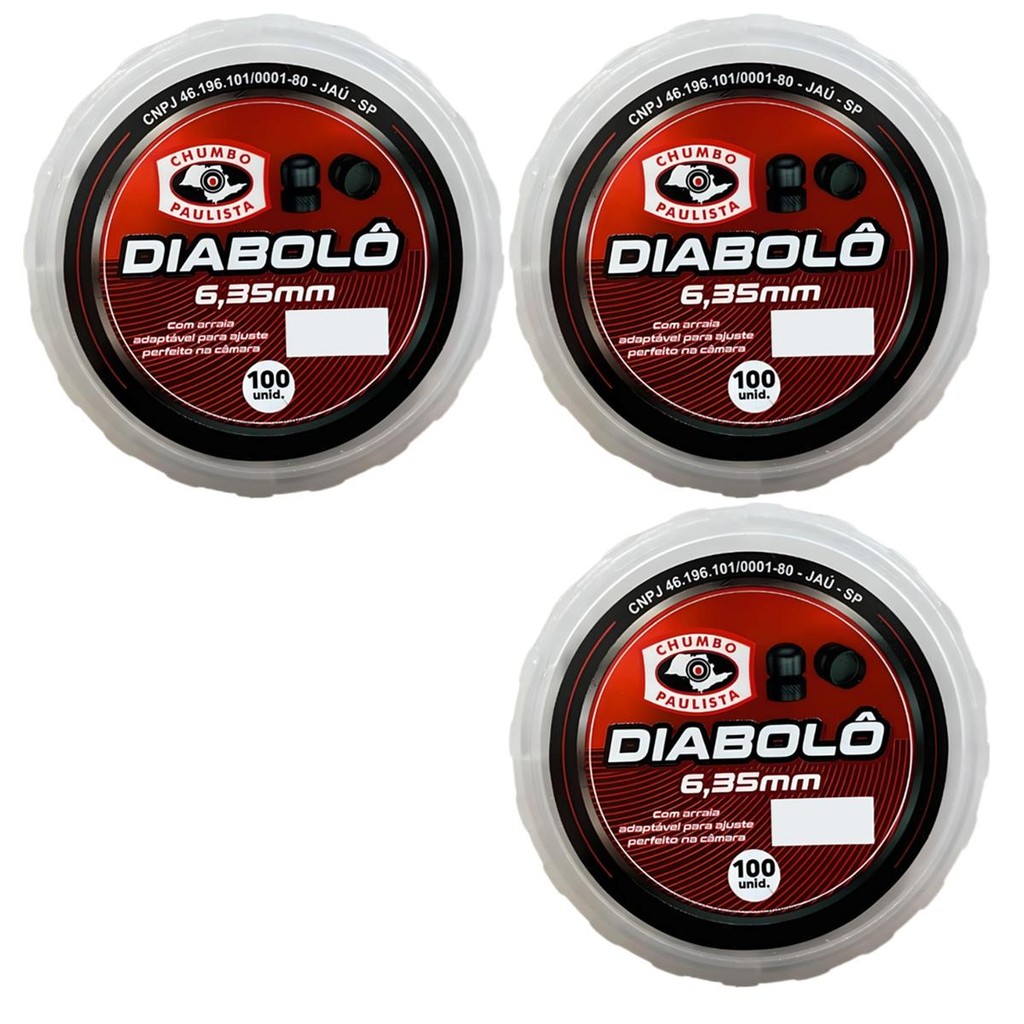 Kit 3 Chumbinhos MR Diabolô 6.35mm 100 Unidades – Chumbo Paulista - Sports & Outdoors