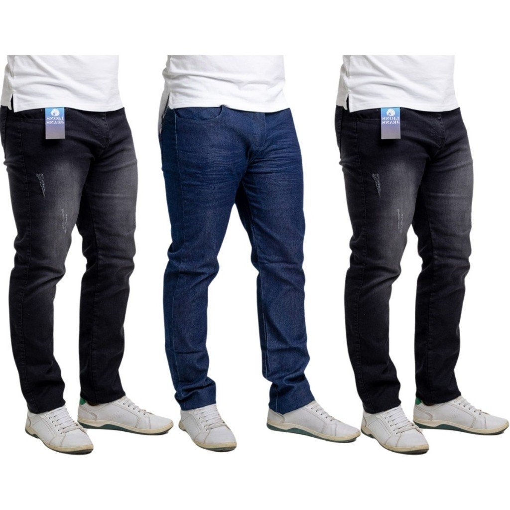 Kit 3 Calça Masculina Jeans Variações Denim Masculino Lycra Elastano Têndencias 2025 LIONS JEANS
