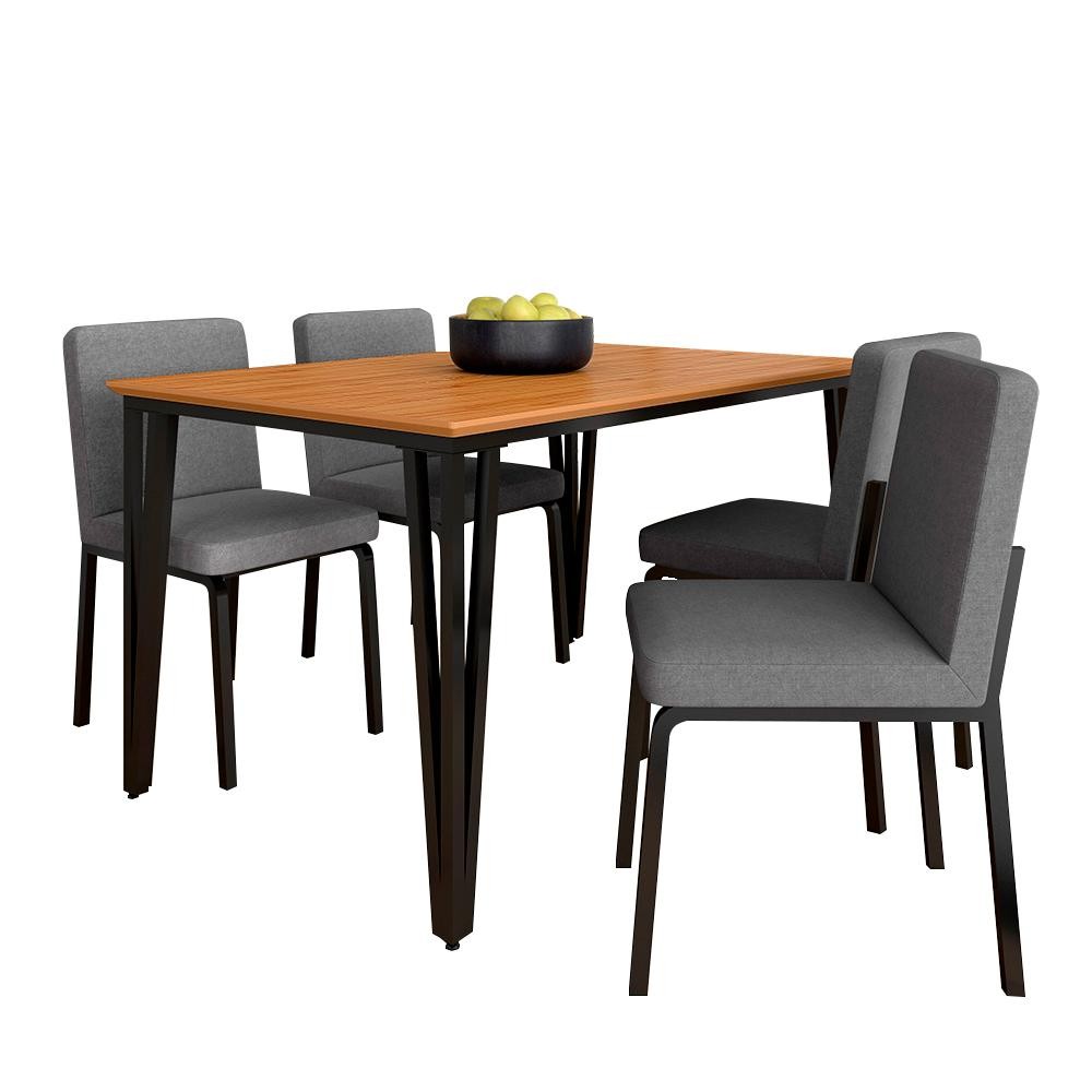 Mesa Com 4 Cadeiras Industrial 1,36 Denver Pt/cn/cz - Móveis Arapongas - Home & Living