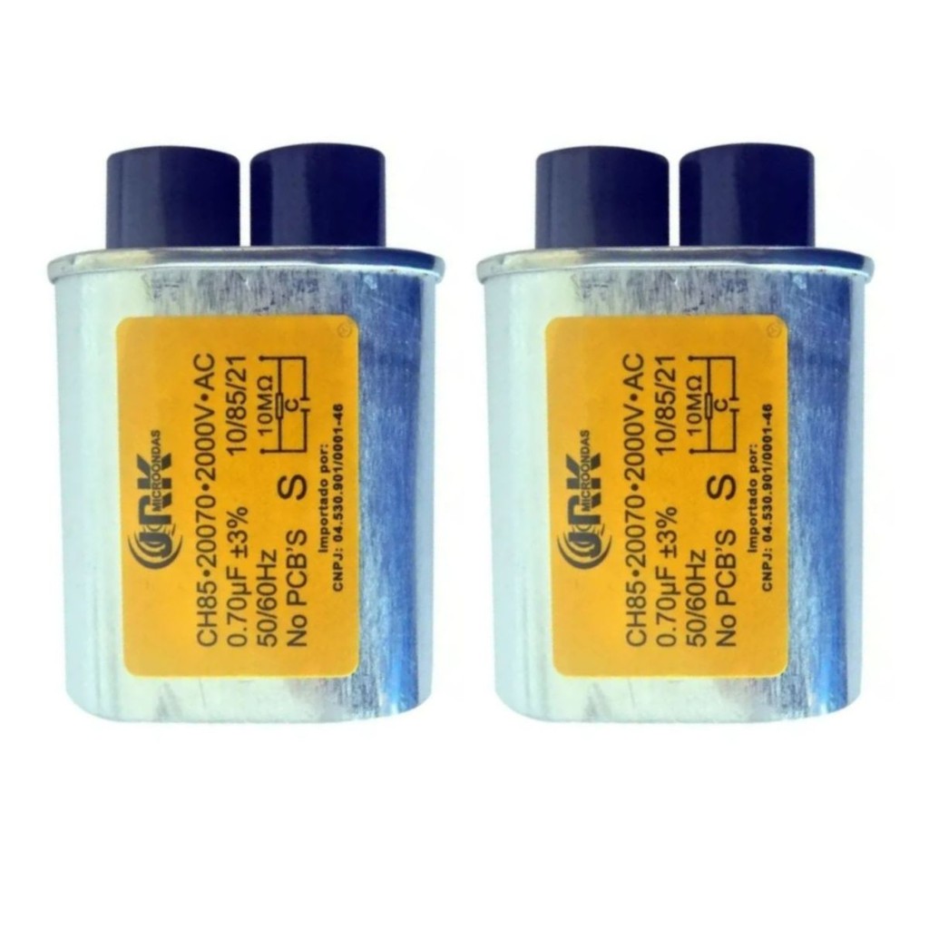 Kit 2 Capacitor Microondas 0,70uf 2000v 2x2 terminais finos
