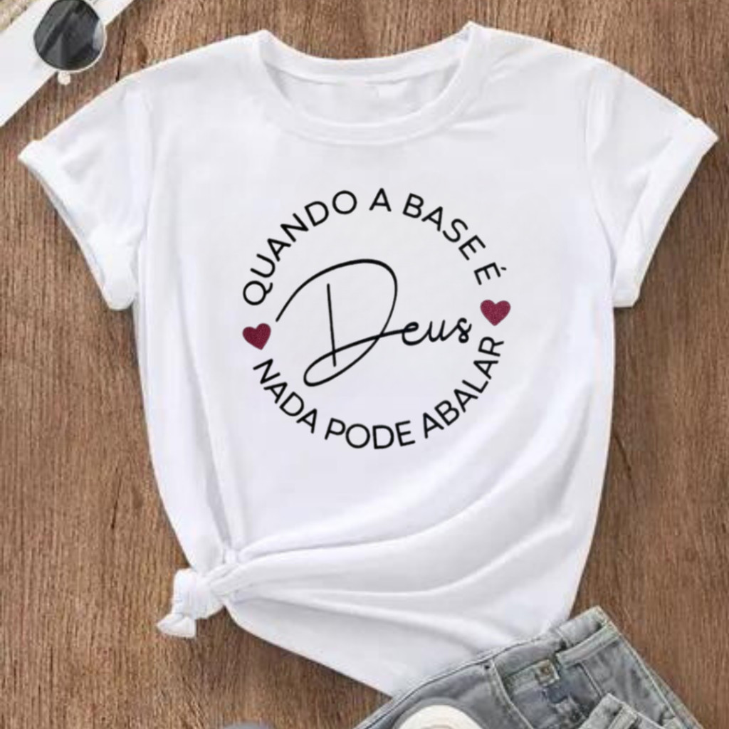 camisa Camiseta T-shirt Feminina Cristã Moda Evangélica Baby Look Gola Redonda camisa Branca
