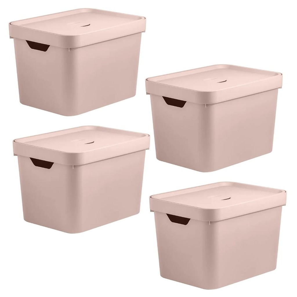 Kit 4 Caixas Organizadora 18L OU 24,5x27x36cm Cube Rosa