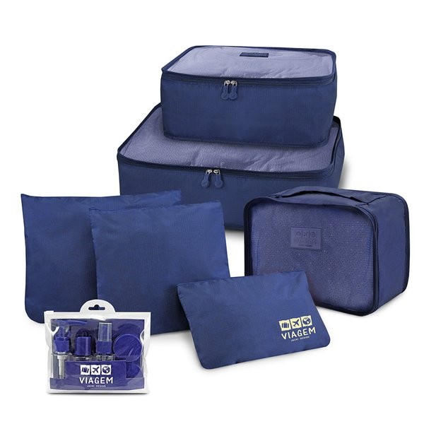 Kit Organizador de Malas + Frascos de Viagem 7 pcs