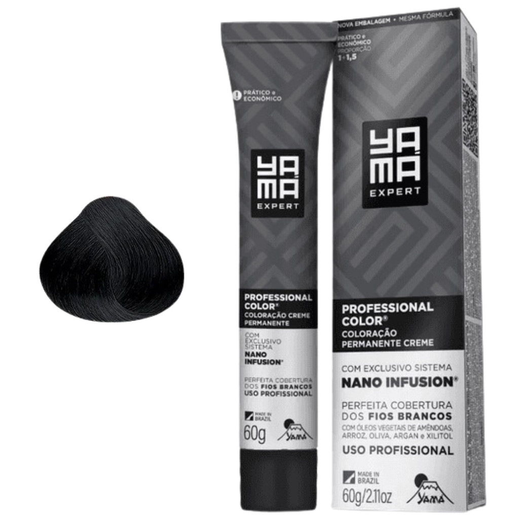 Coloração Yama Profissional Color Nano Infusion Tintura Tinta Cabelo 1.0 Preto 60g
