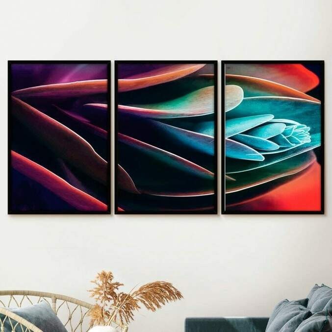 Quadros Decorativo Mosaico  Jogo Mosaico Floral Imagem Bela Flor 3 peças 20x30 mdf alta qualidade
