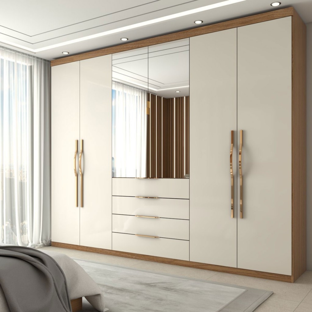 Guarda-Roupa Casal 6 Portas Aquiles Cinamomo/Off White - Panorama Móveis em Oferta na Shopee