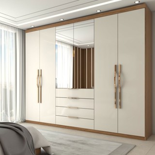 Guarda-Roupa Casal 6 Portas Aquiles Cinamomo/Off White - Panorama Móveis em Oferta na Shopee