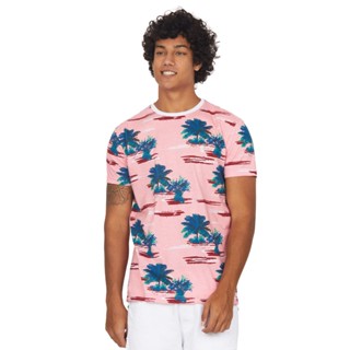 Camiseta Masculina Estampa Vegetação Polo Wear Rosa Médio
