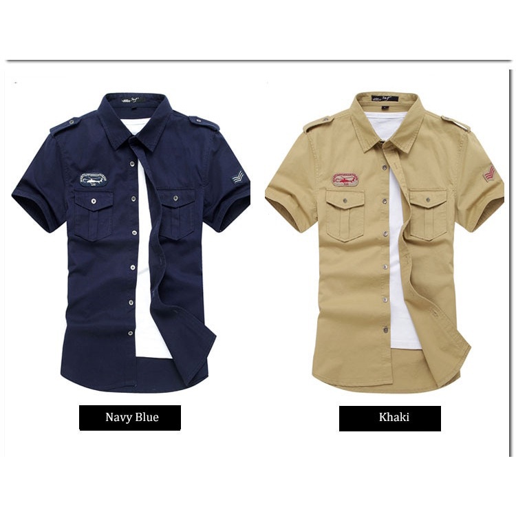 Detalhes do Camisa Militar dos homens Tático Manga Curta Verão Tops Cor Sólida Alta Qualidade Algodão Bolso 5XL Plus Size Homem Roup