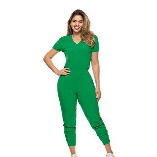 Macacão Ribana Canelada Verde Feminino Adulto Moda Evangélica