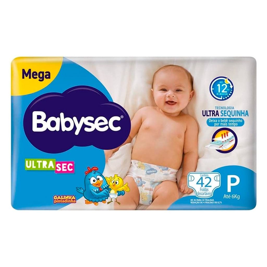 Fralda Babysec Ultrasec Tamanho P Pacote Mega 42 Fraldas Descartáveis