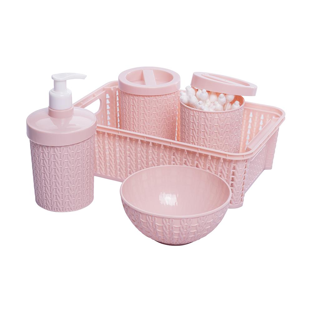 Kit Higiene Trama Rosa Bebê 5 Peças Plasútil - Mom & Baby