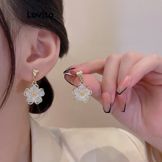 Lovito Casual Brincos Femininos Lisos de Flores LNA28223 (Dourado)