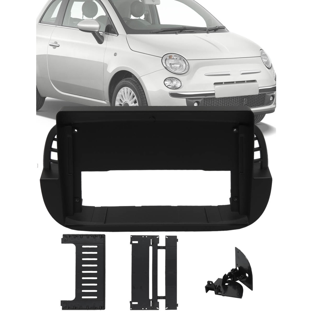 Moldura Painel 2 Din 9" Polegadas Fiat 500 2007 até 2014 Preto