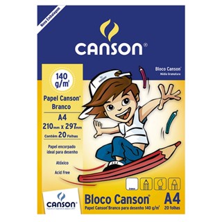 Bloco desenho branco A4 140g com 20 folhas Canson