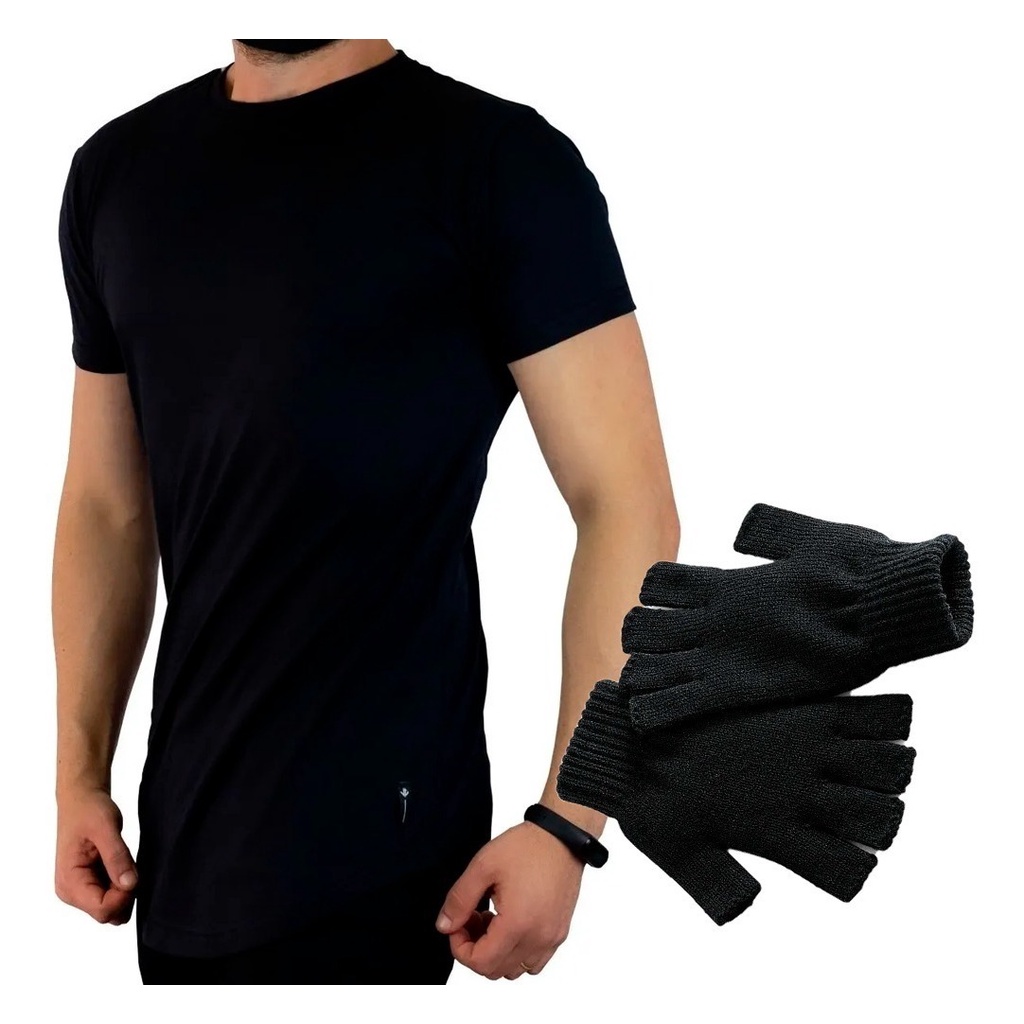 Kit Camiseta Oversized Swag Camisa Longline + Luva Sem Dedo
