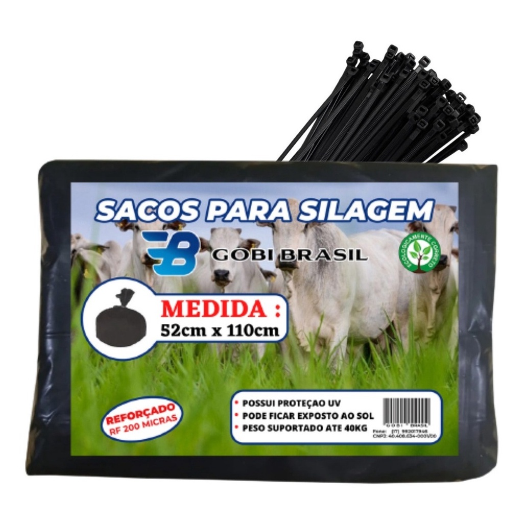 Saco para Silagem Kit 100 Uni + 100 Abç - 52x110 200 Micras