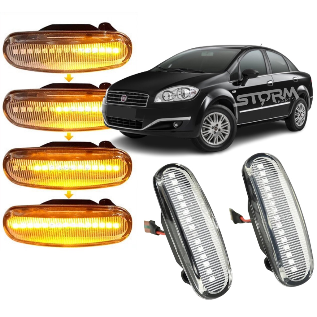 Par Pisca Seta Sequencial Fiat Linea 2009 a 2016 Transparente Cristal luz led Dinâmica 1.9 1.4 HLX