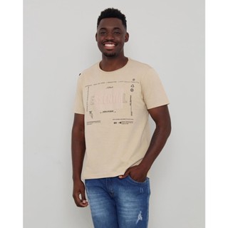 ​Camiseta Masculina Manga Curta Estampa Frontal Texturizada Bege