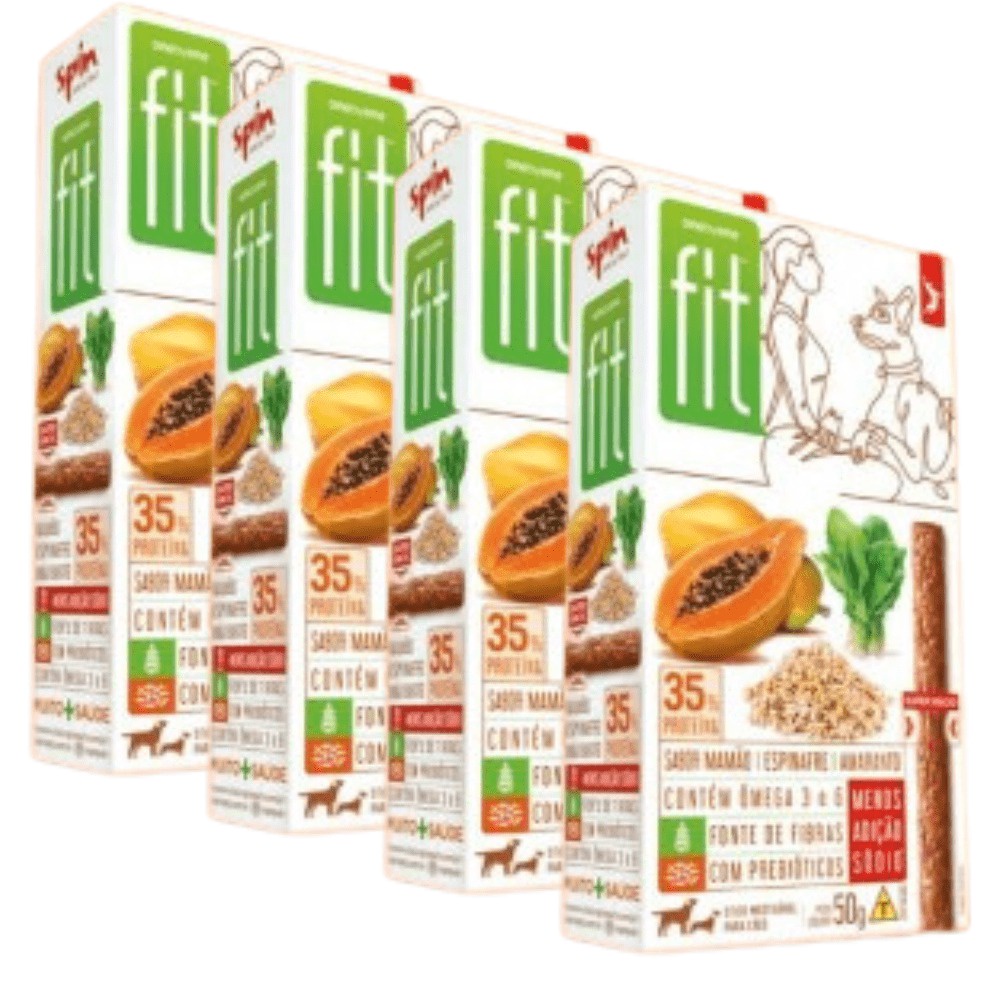 Kit 4 Petiscos Natural Stick FIT Spin Pet  Sabor Mamão 50g