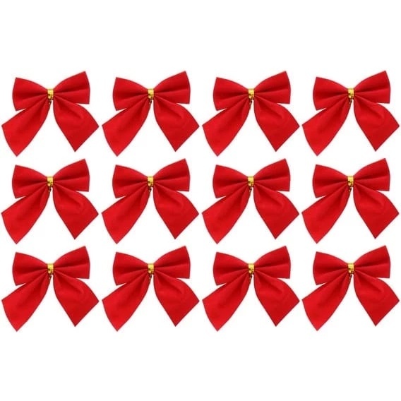 Kit com 12 laços de natal vermelho aveludado