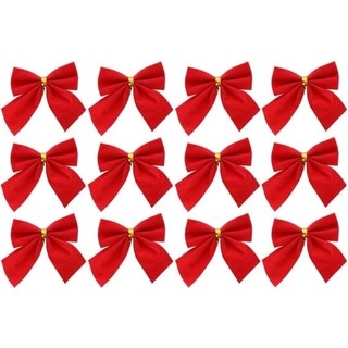 Kit com 12 laços de natal vermelho aveludado